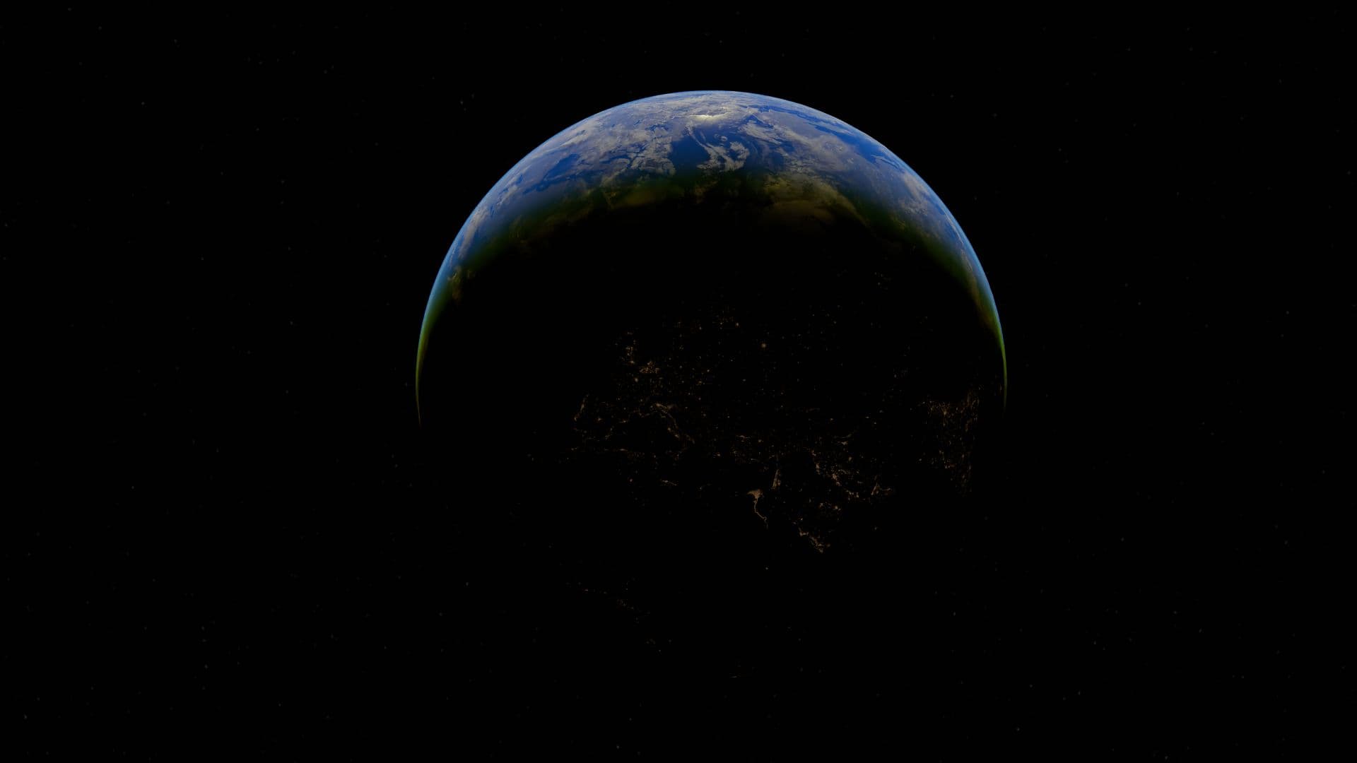 View of Earth from space showing illuminated global networks