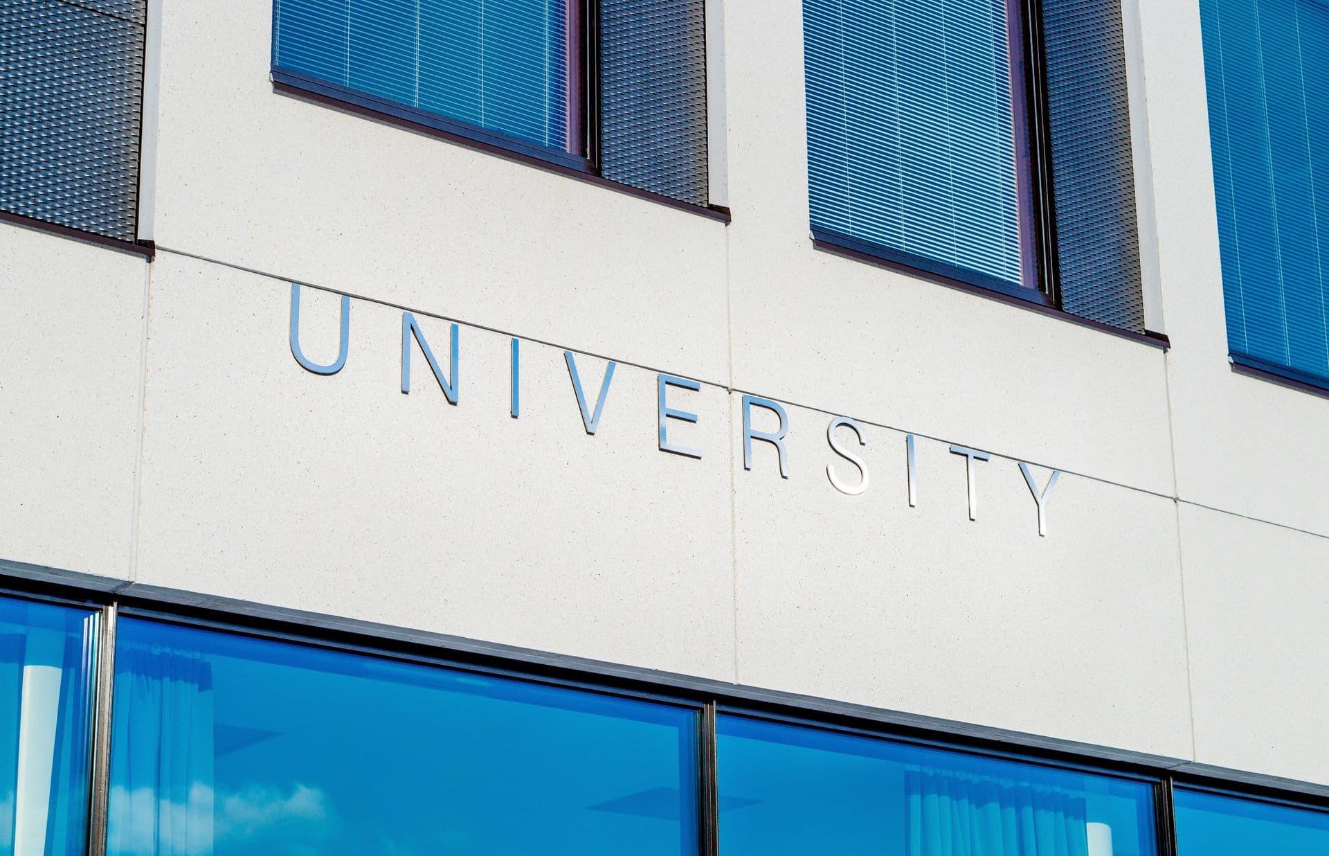 University building facade with signage
